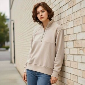 PINK Victorias Secret S Palest Pink 1/4 Zip Sweatshirt Sherpa Details  R $59